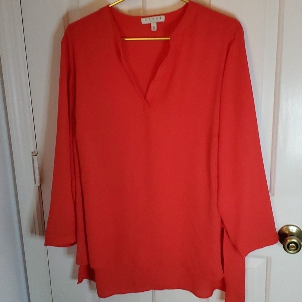 Chaus New York Womens Long Sleeve Sheer Blouse, High Low Bottom